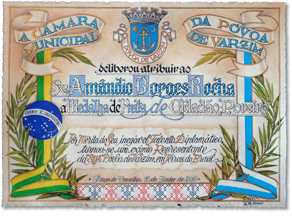 Diploma de homenagem. Pintura  a guache sobre pergaminho.