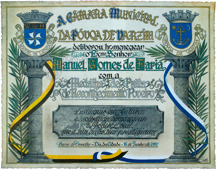 Diploma de homenagem. Pintura  a guache sobre pergaminho.