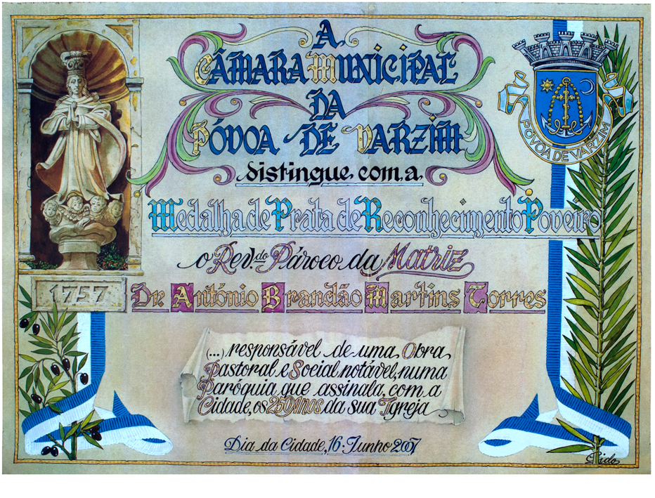 Diploma de homenagem. Pintura  a guache sobre pergaminho.