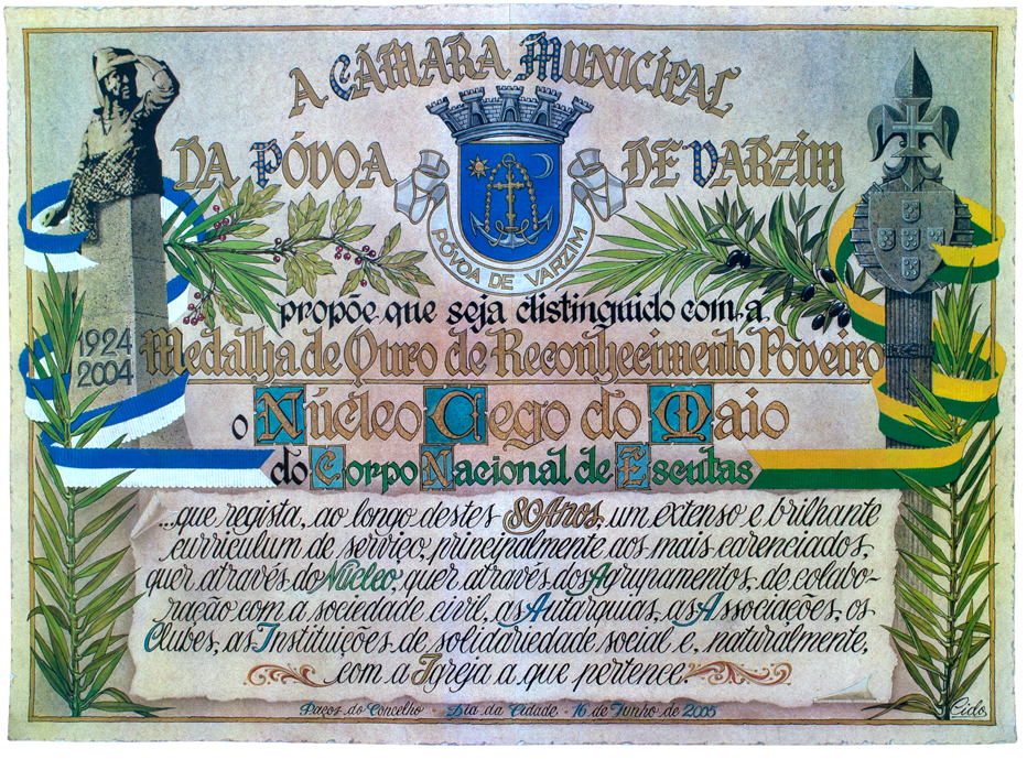 Diploma de homenagem. Pintura  a guache sobre pergaminho.