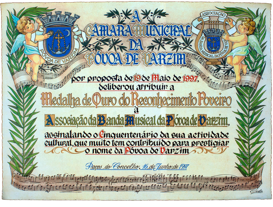 Diploma de homenagem. Pintura  a guache sobre pergaminho.