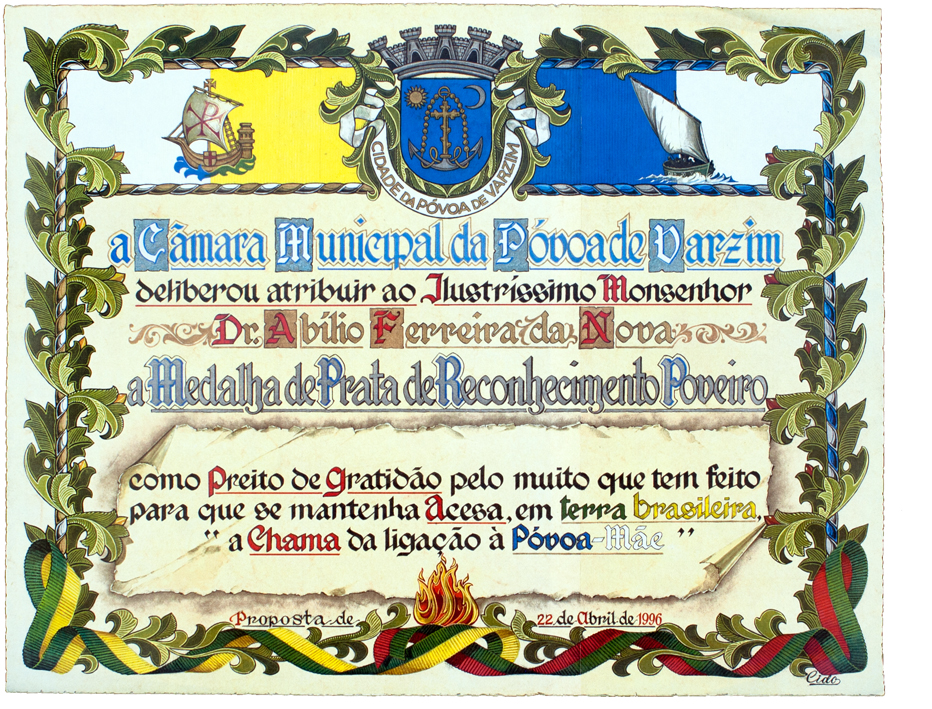 Diploma de homenagem. Pintura  a guache sobre pergaminho.