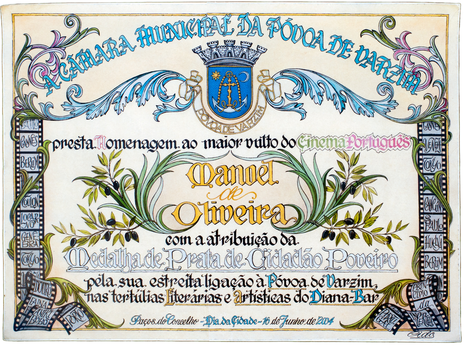 Diploma de homenagem. Pintura  a guache sobre pergaminho.