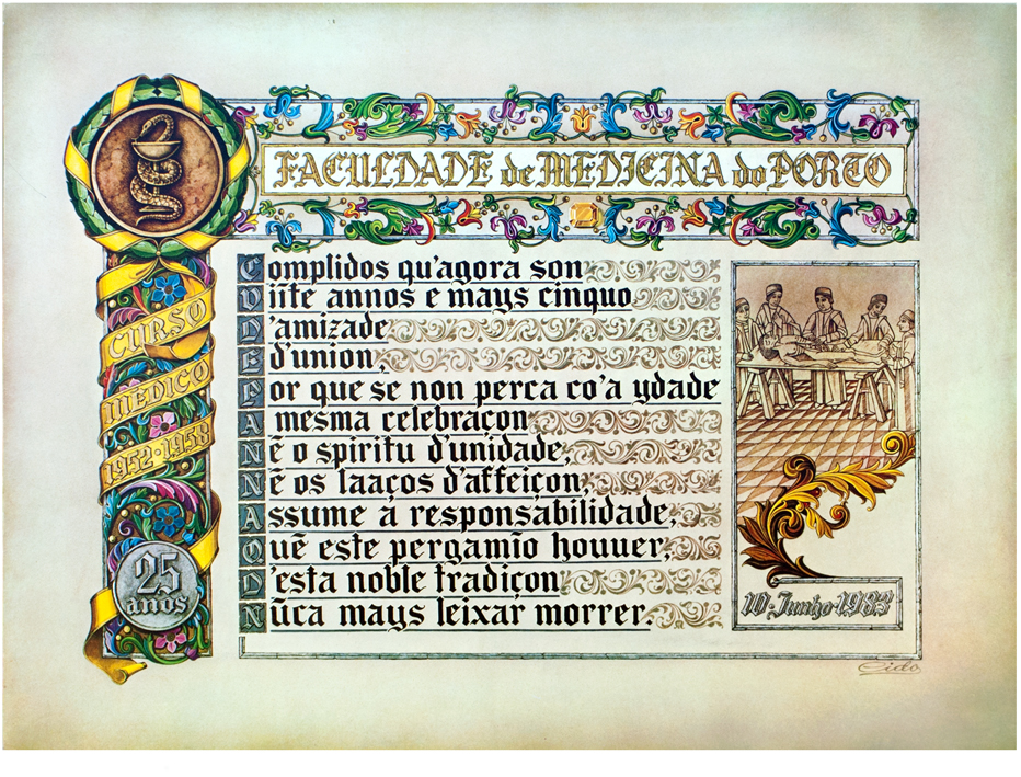 Diploma de homenagem. Pintura  a guache sobre pergaminho.