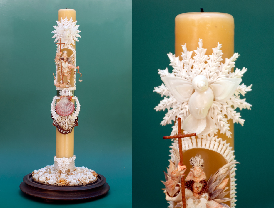 Vela de Batismo. Imagem de S. Miguel com 