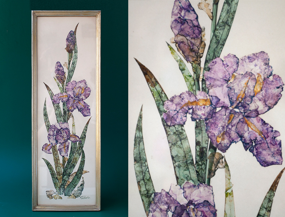 L�rios. Pintura a guache e aplica��o de mica.