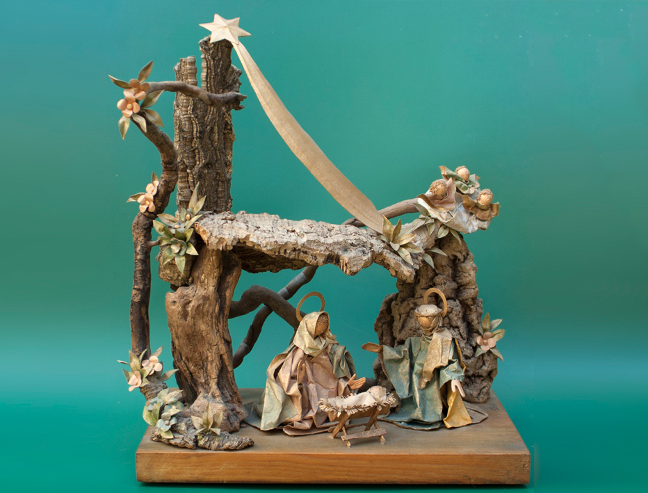 Pres�pio. Papel, corti�a e troncos